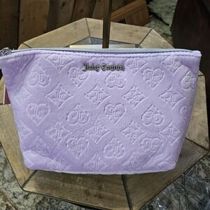 NEW Juicy Couture Heart Embossed Velor Lavender Large Cosmetic Travel Bag